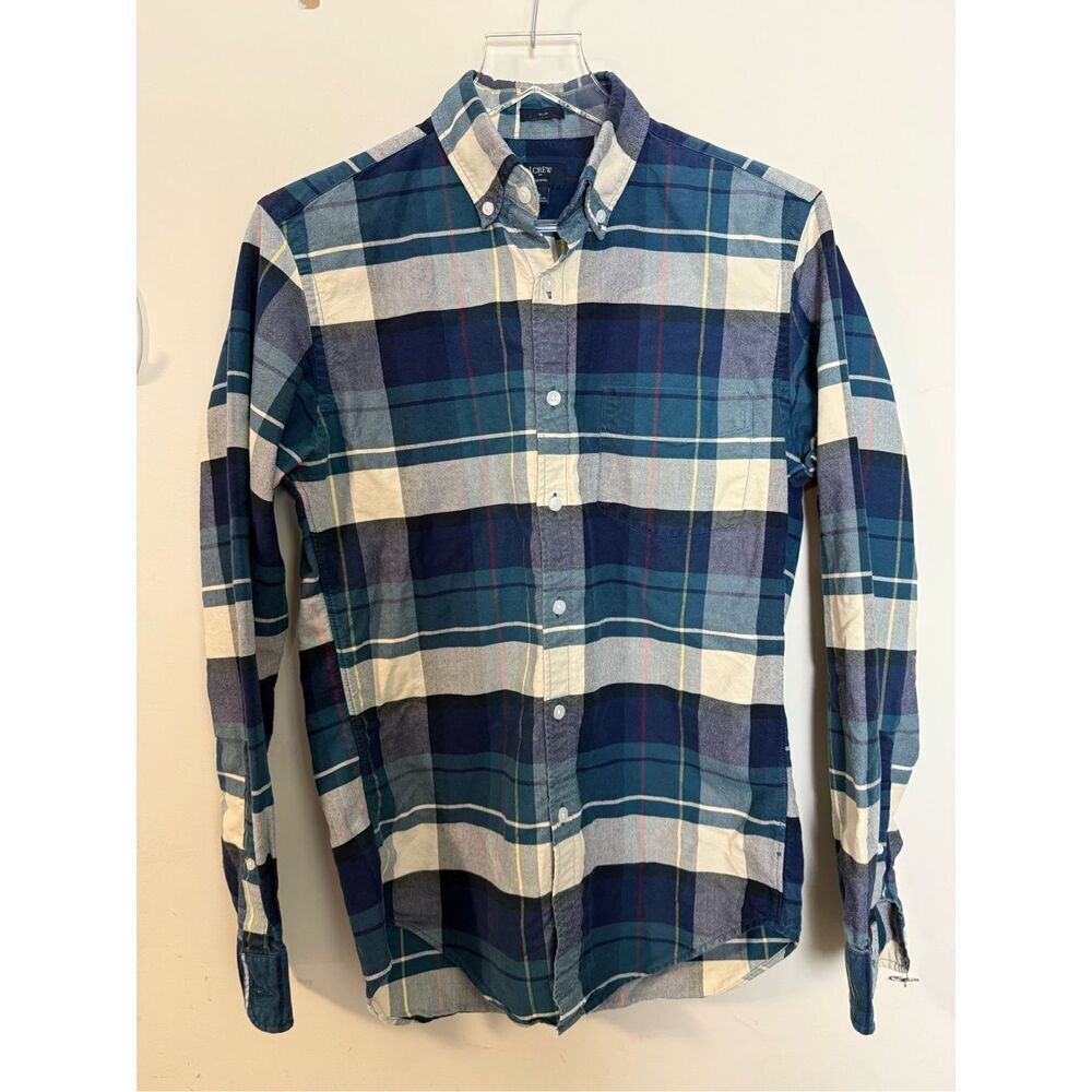 J Crew Small Plaid Slim Fit Long Sleeve Button Oxford Shirt C4283 Mens Hunter Gr